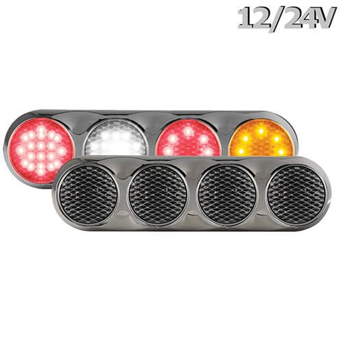 LED Combi lamp 4 | Chroom behuizing | Heldere lens | 12-24v | 30cm. kabel